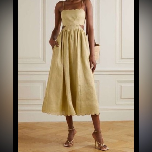 Zimmermann Dresses & Skirts - Zimmermann Jude Scallop Midi Linen Dress Size 1 Color Tan